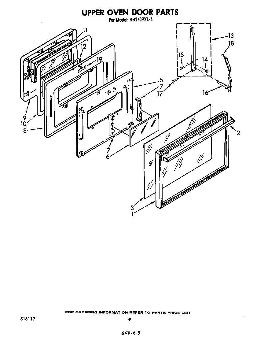 Whirlpool RB170PXL4 upper oven door diagram