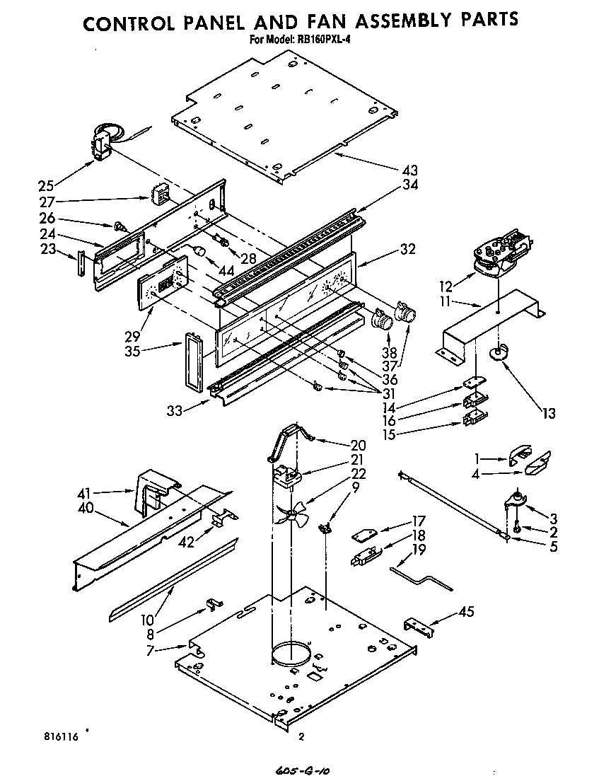 Whirlpool RB160PXL4 control panel and fan diagram