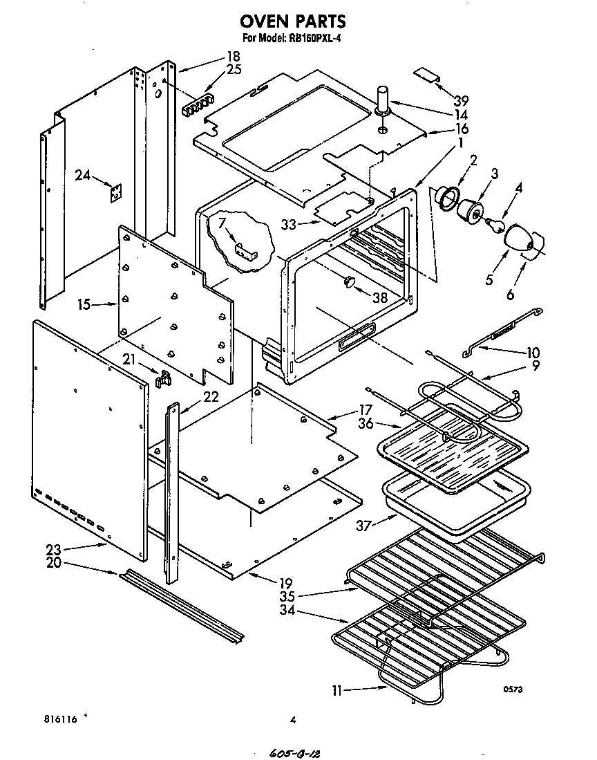 Whirlpool RB160PXL4 oven diagram