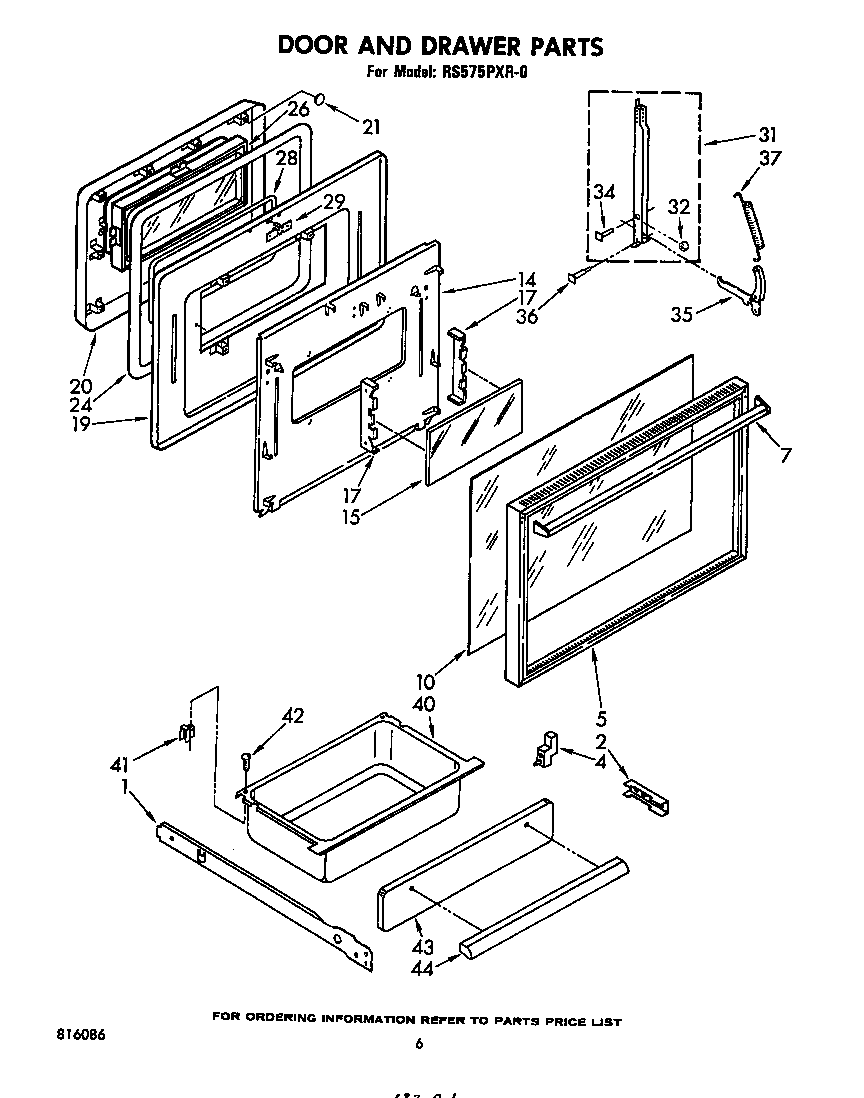 Whirlpool RS575PXR0 door and drawer diagram