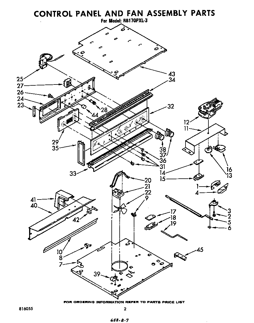 Whirlpool RB170PXL3 control panel and fan diagram