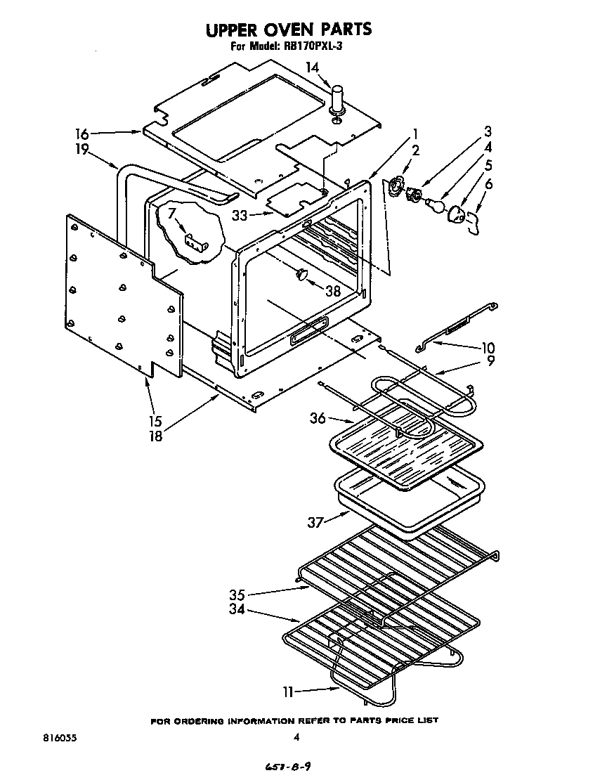 Whirlpool RB170PXL3 upper oven diagram