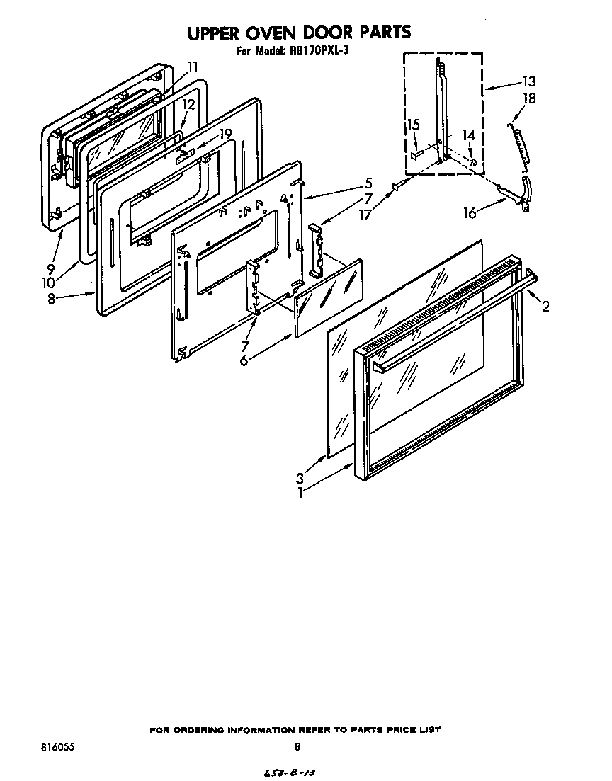 Whirlpool RB170PXL3 upper oven door diagram