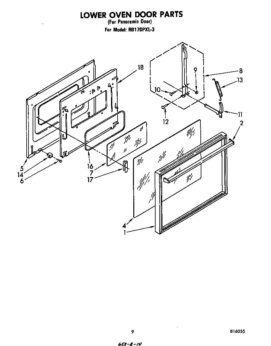 Whirlpool RB170PXL3 lower oven door diagram