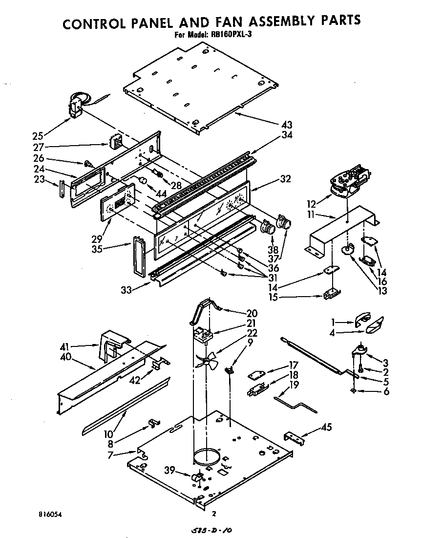 Whirlpool RB160PXL3 control panel and fan diagram