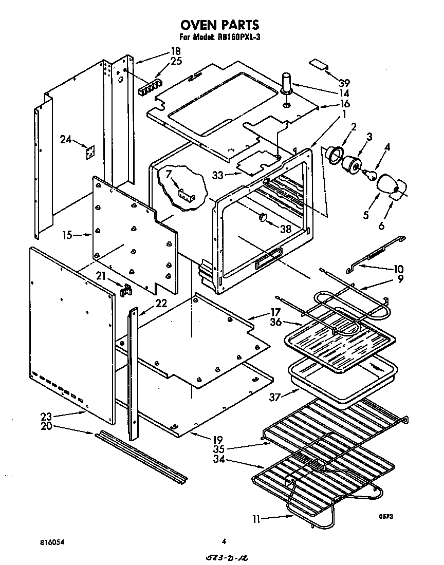 Whirlpool RB160PXL3 oven diagram