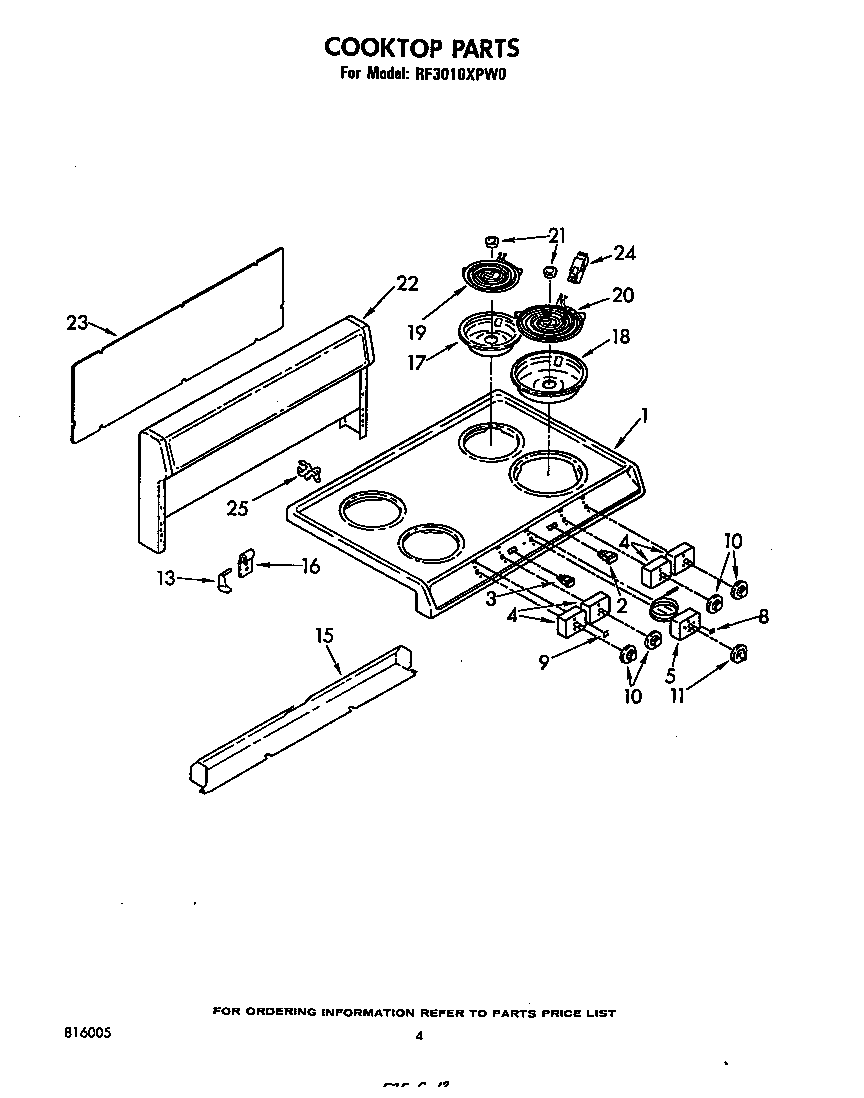 Whirlpool RF3010XPW0 cooktop diagram