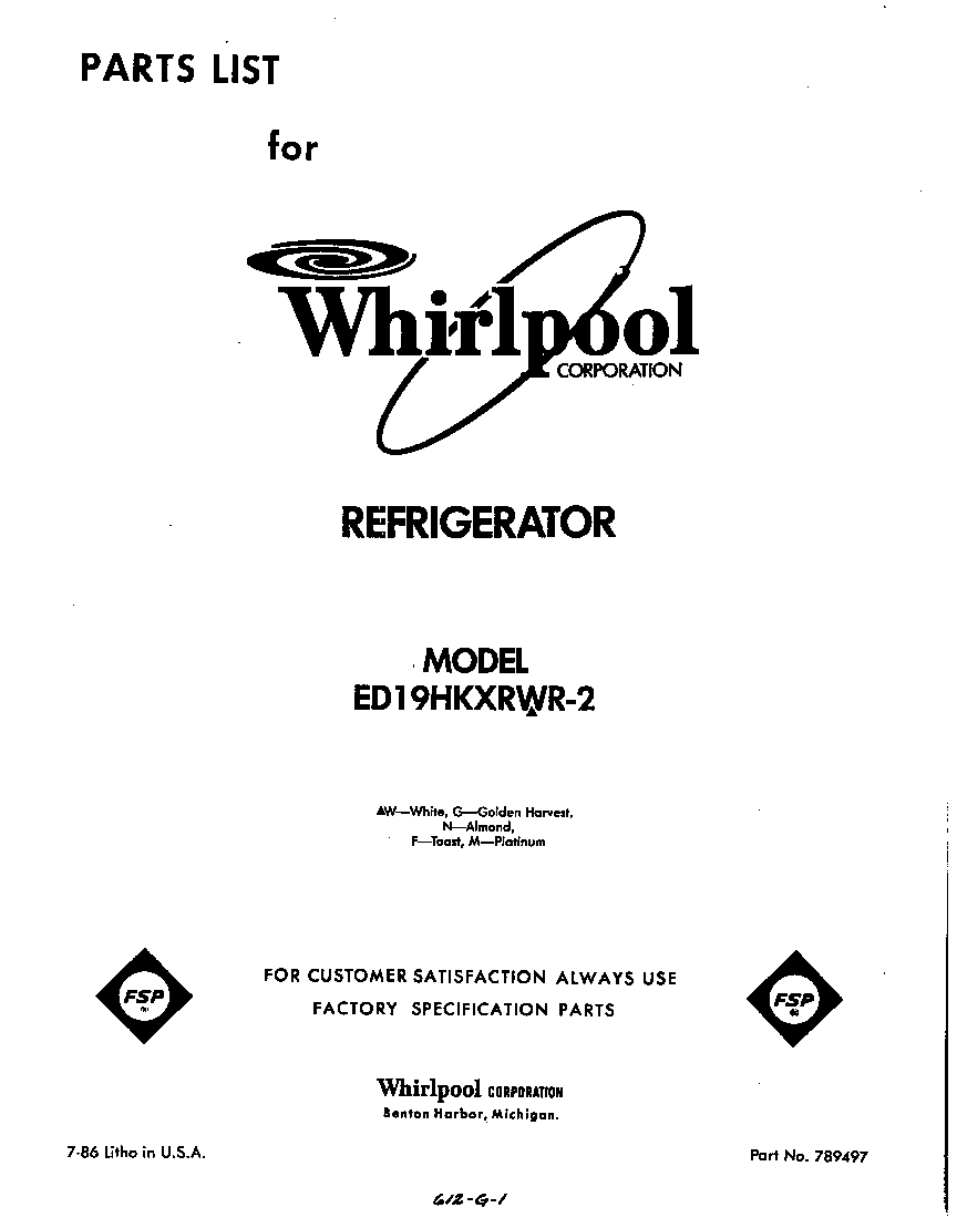 Whirlpool ED19HKXRWR2 front cover diagram