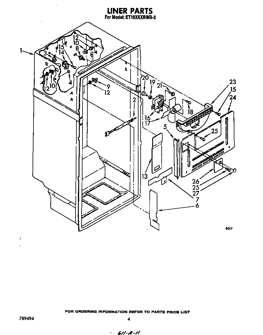 Whirlpool ET18XKXRWR2 liner diagram