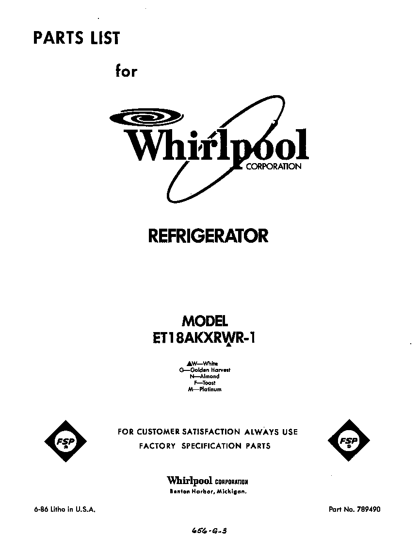 Whirlpool ET18AKXRWR1 front cover diagram