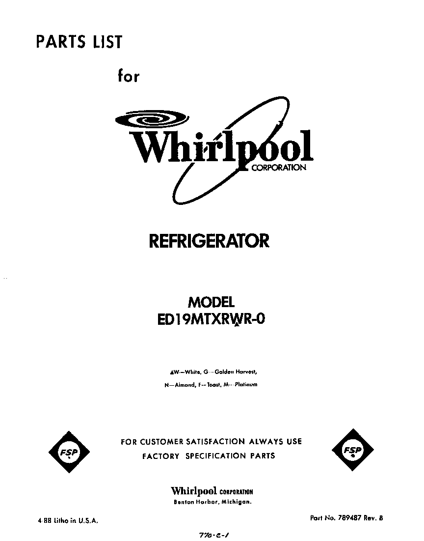 Whirlpool ED19MTXRWR0 front cover diagram