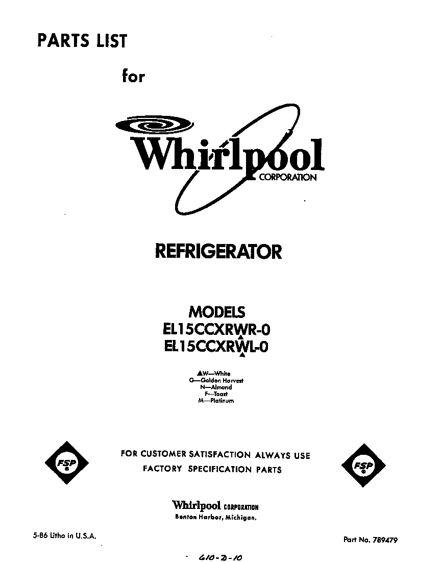 Whirlpool EL15CCXRWR0 front cover diagram