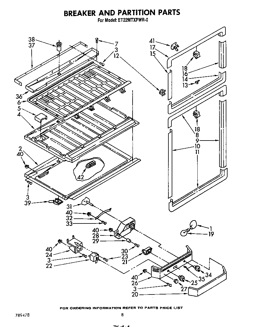 Whirlpool ET22MTXPWR0 breaker and partition diagram
