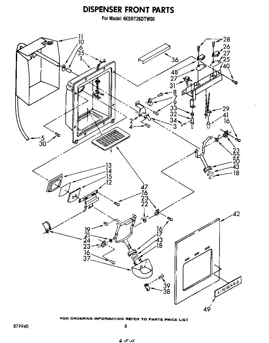 KitchenAid 4KSRT26DTW00 dispenser front diagram