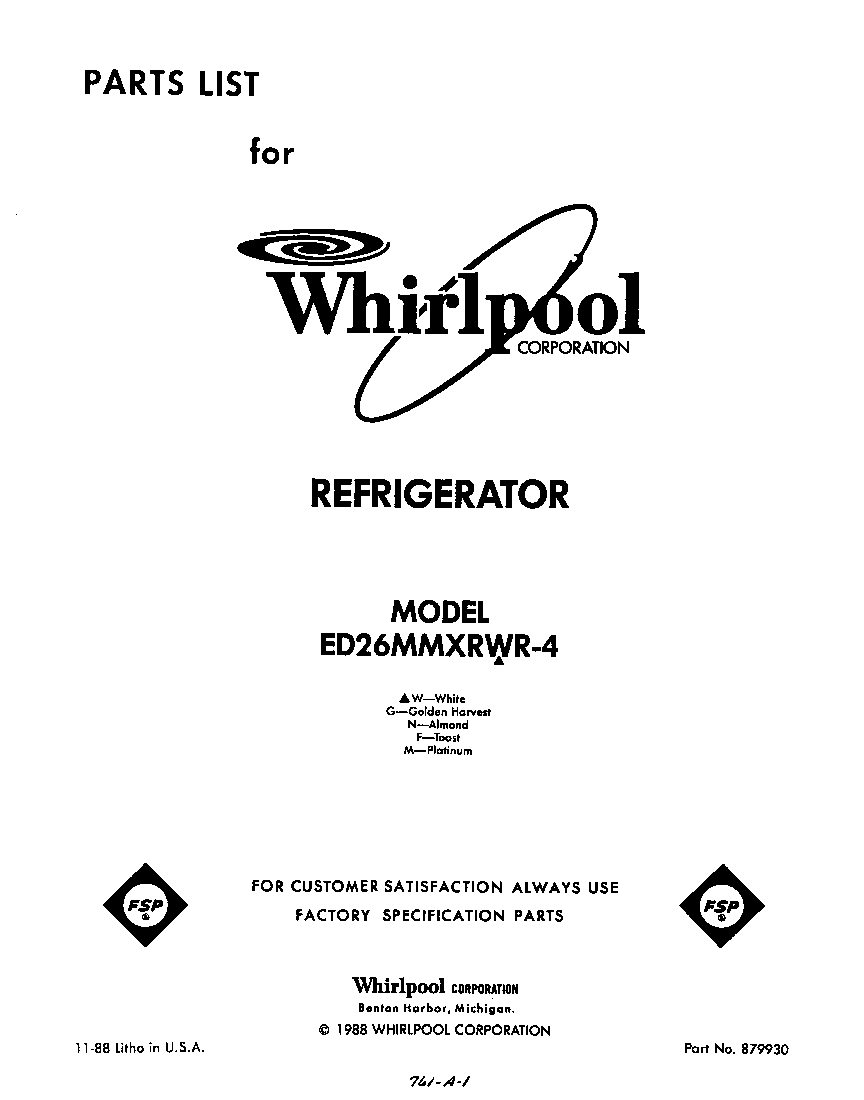 Whirlpool ED26MMXRWR4 front cover diagram