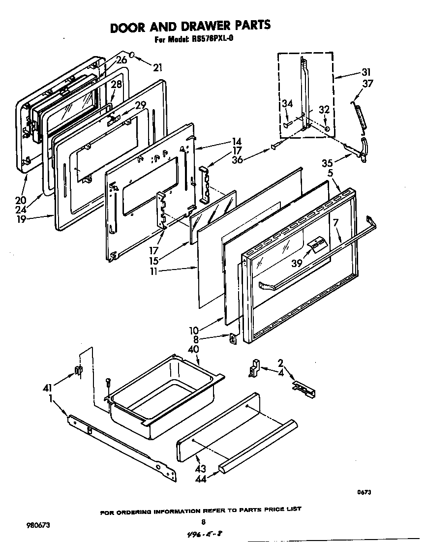 Whirlpool RS576PXL0 door and drawer diagram