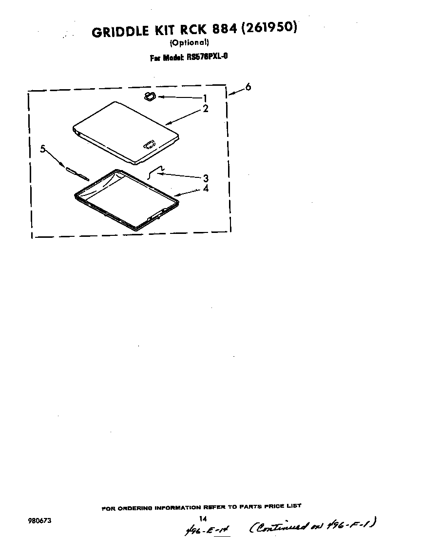 Whirlpool RS576PXL0 griddle kit rck 884 (261950) diagram