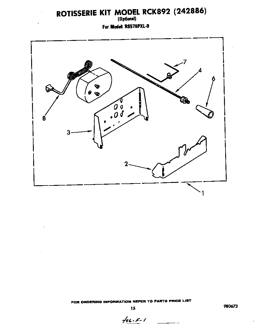 Whirlpool RS576PXL0 rotisserie kit rck 892 (242886) diagram