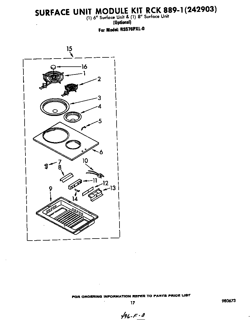 Whirlpool RS576PXL0 surface unit rck 889-1 (242903) diagram