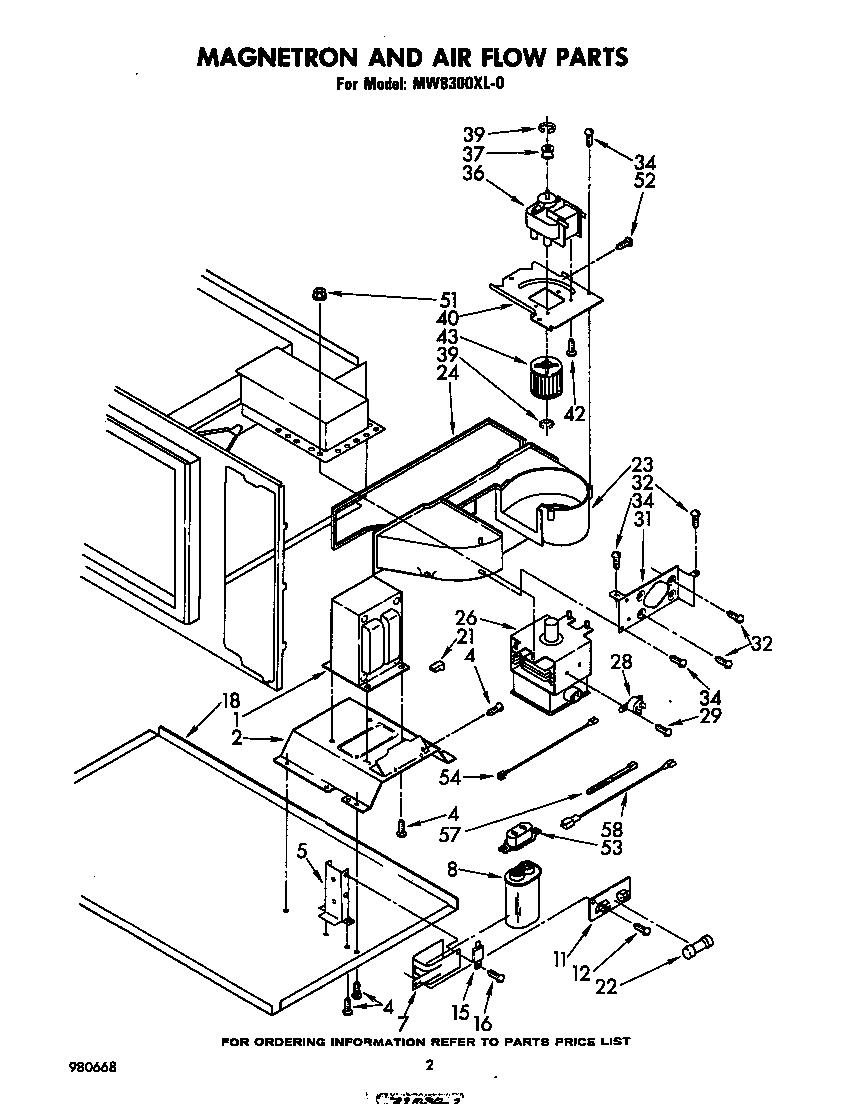 Whirlpool MW8300XL0 magnetron and air flow diagram