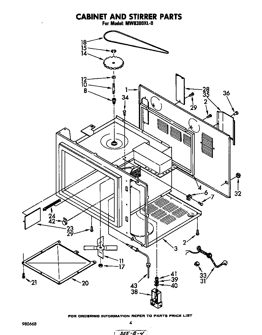 Whirlpool MW8300XL0 cabinet and stirrer diagram