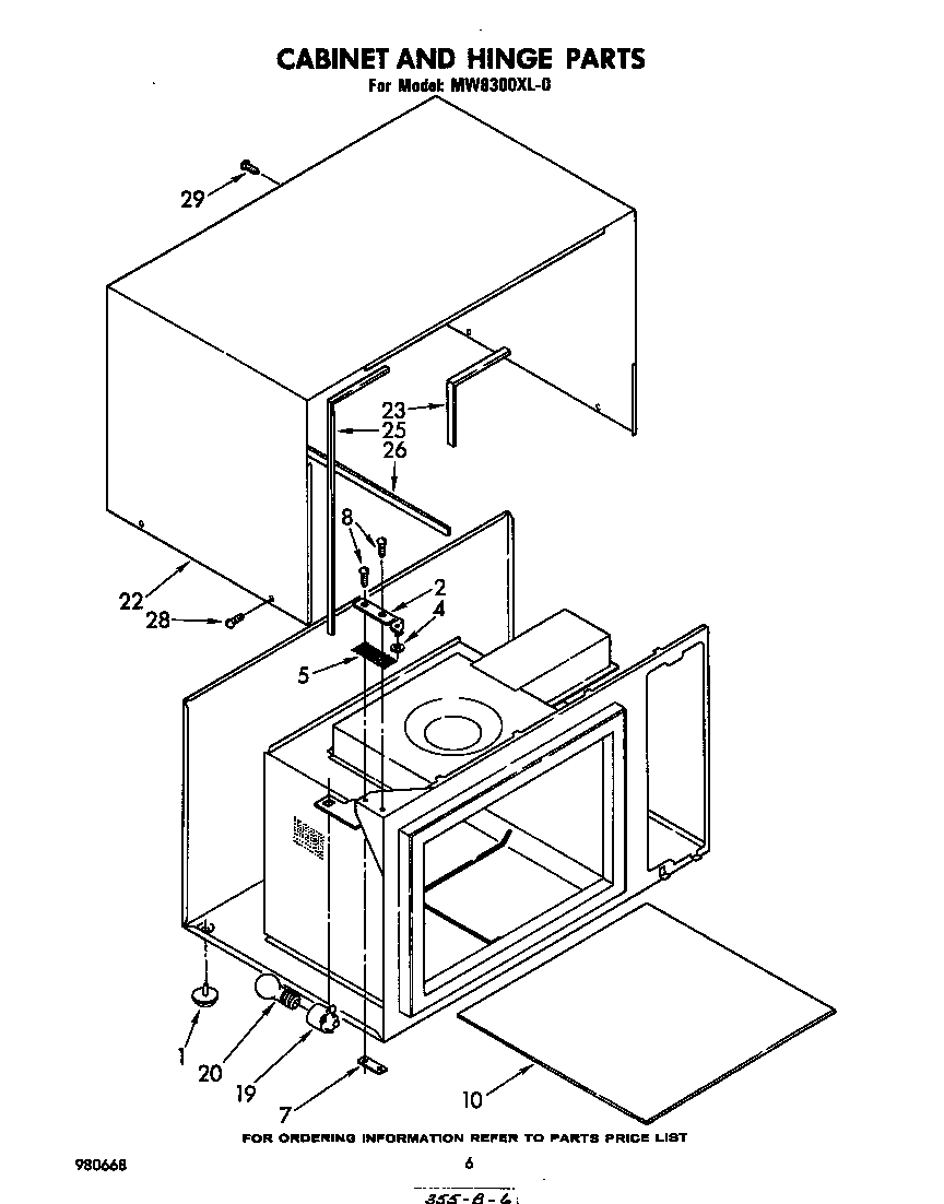 Whirlpool MW8300XL0 cabinet and hinge diagram