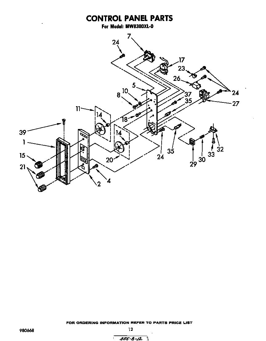 Whirlpool MW8300XL0 control panel diagram