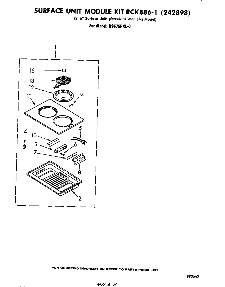 Whirlpool RS676PXL0 surface unit kit rck886-1 diagram