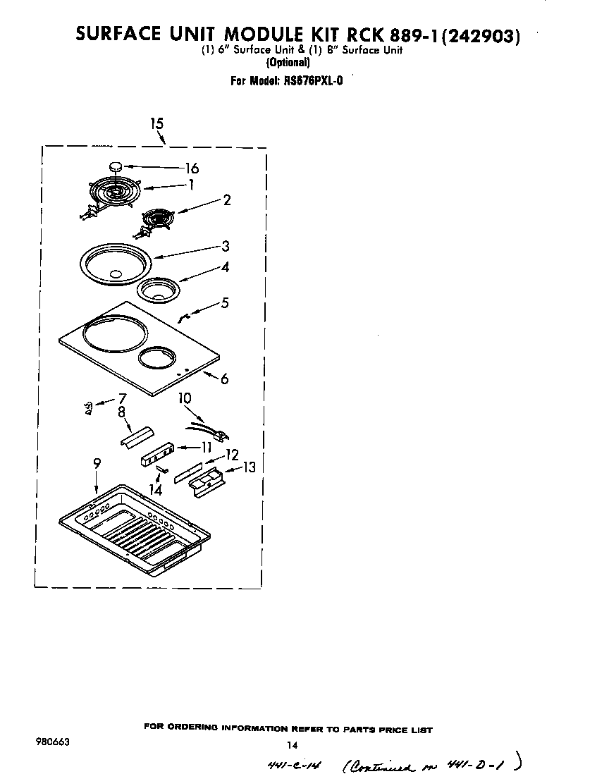 Whirlpool RS676PXL0 surface unit kit rck 889-1 diagram