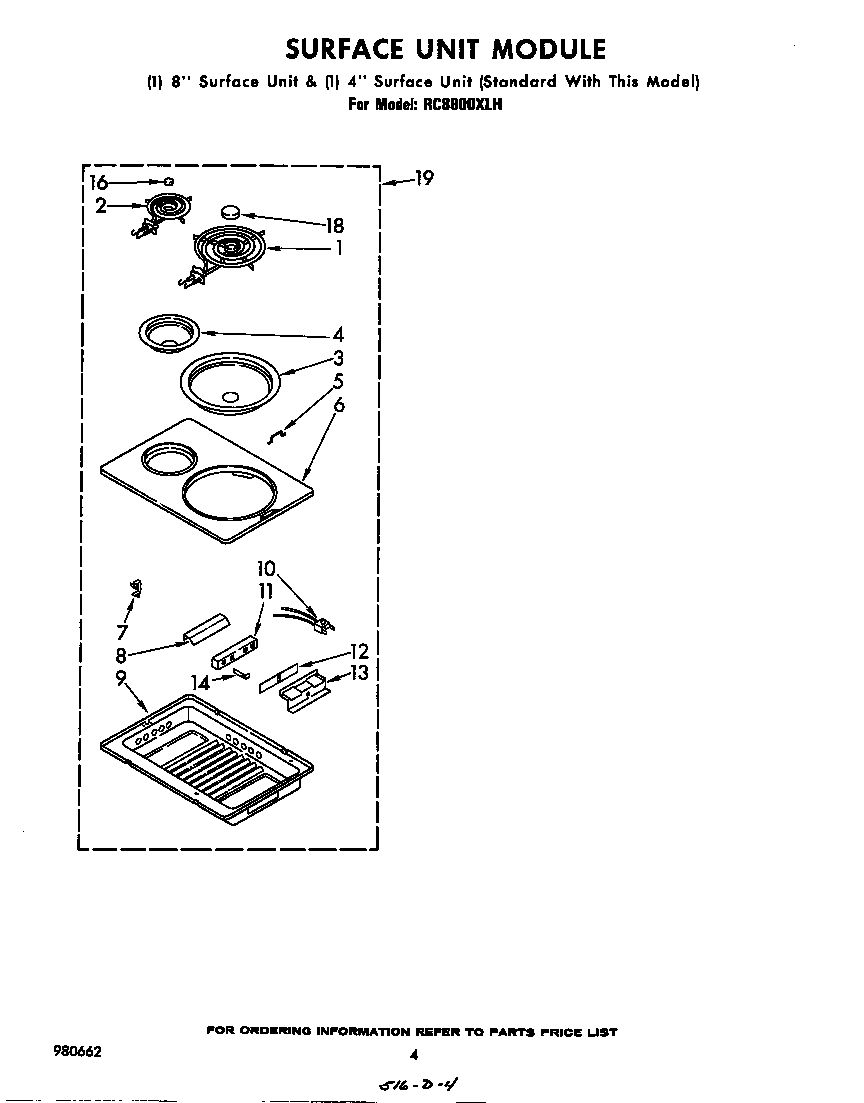 Whirlpool RC8800XLH surface unit diagram