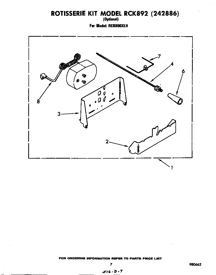 Whirlpool RC8800XLH rotisserie kit rck892 (242886) diagram
