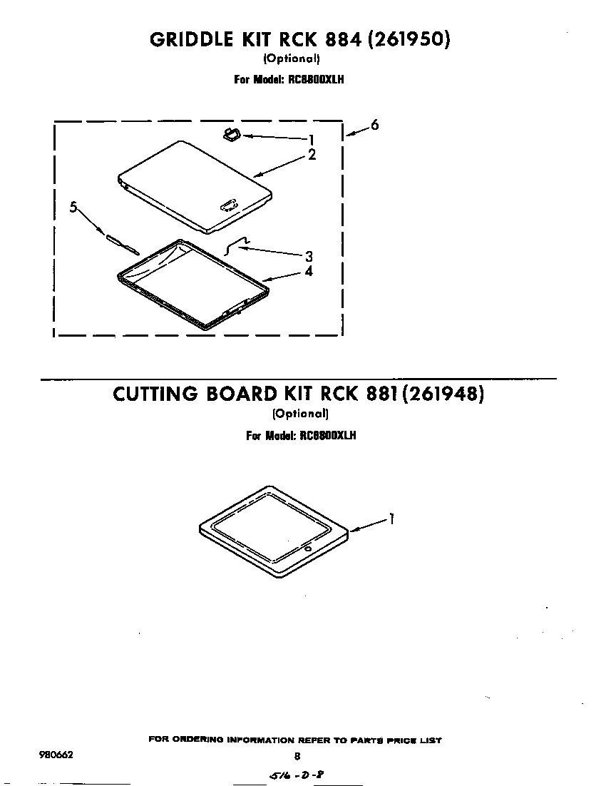 Whirlpool RC8800XLH griddle rck 884 (261950) diagram