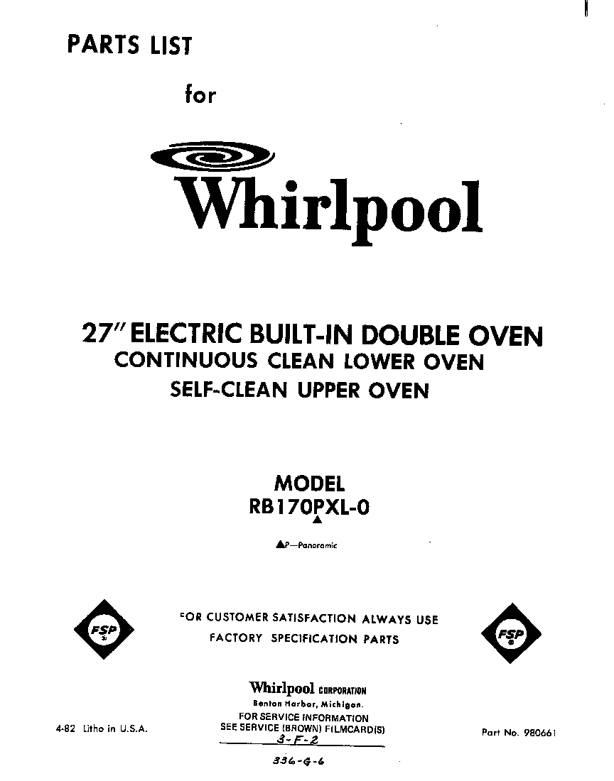 Whirlpool RB170PXL0 front cover diagram
