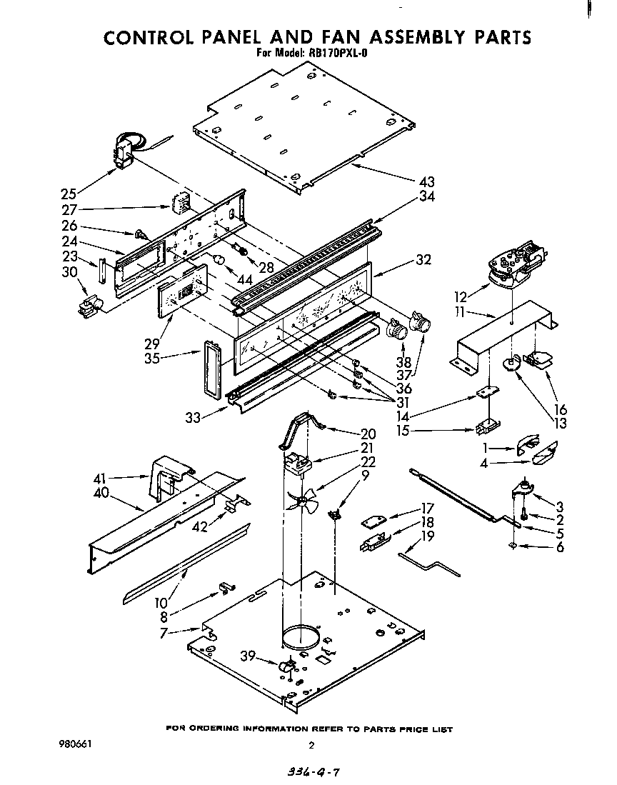 Whirlpool RB170PXL0 control panel and fan diagram