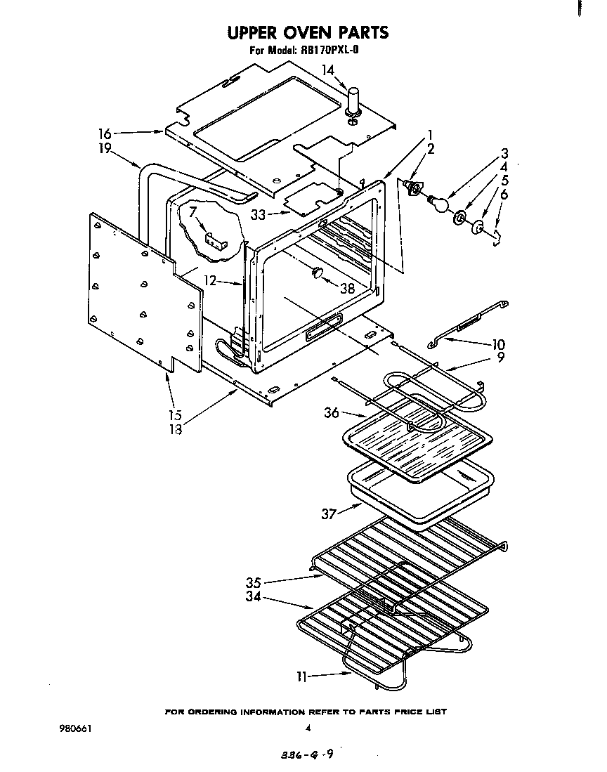 Whirlpool RB170PXL0 upper oven diagram