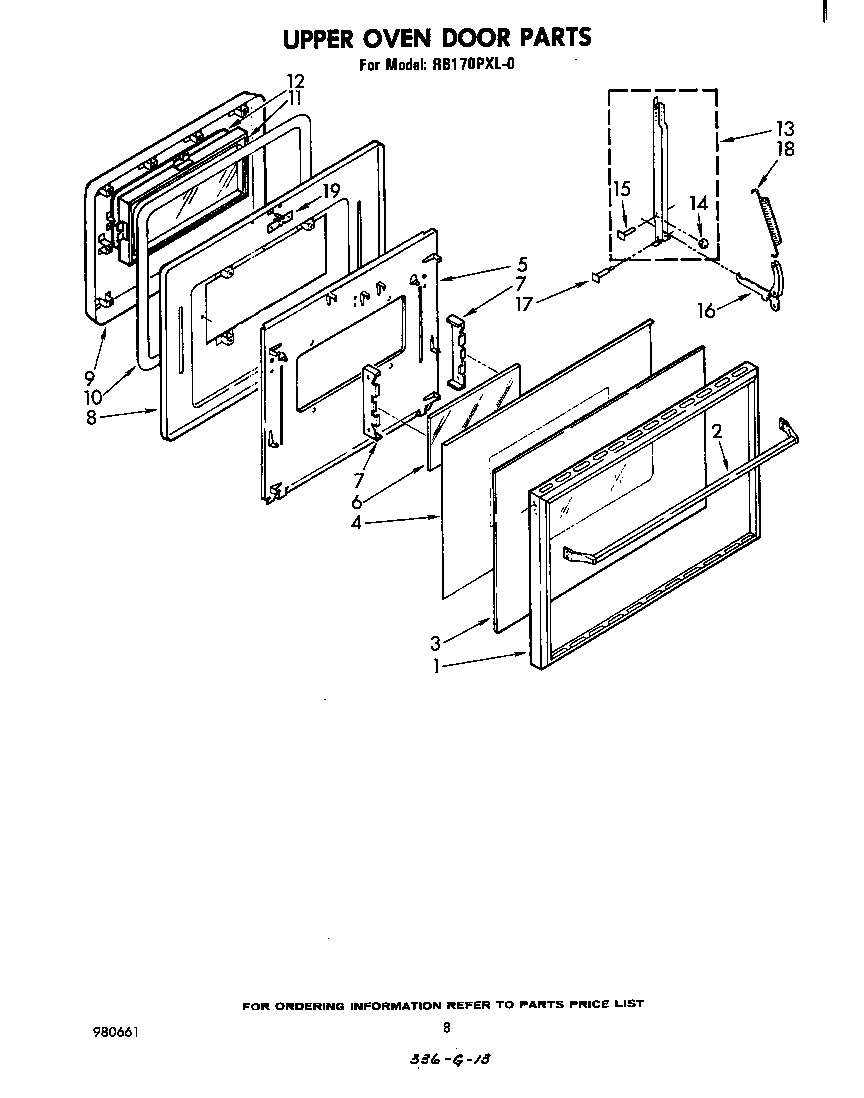 Whirlpool RB170PXL0 upper oven door diagram