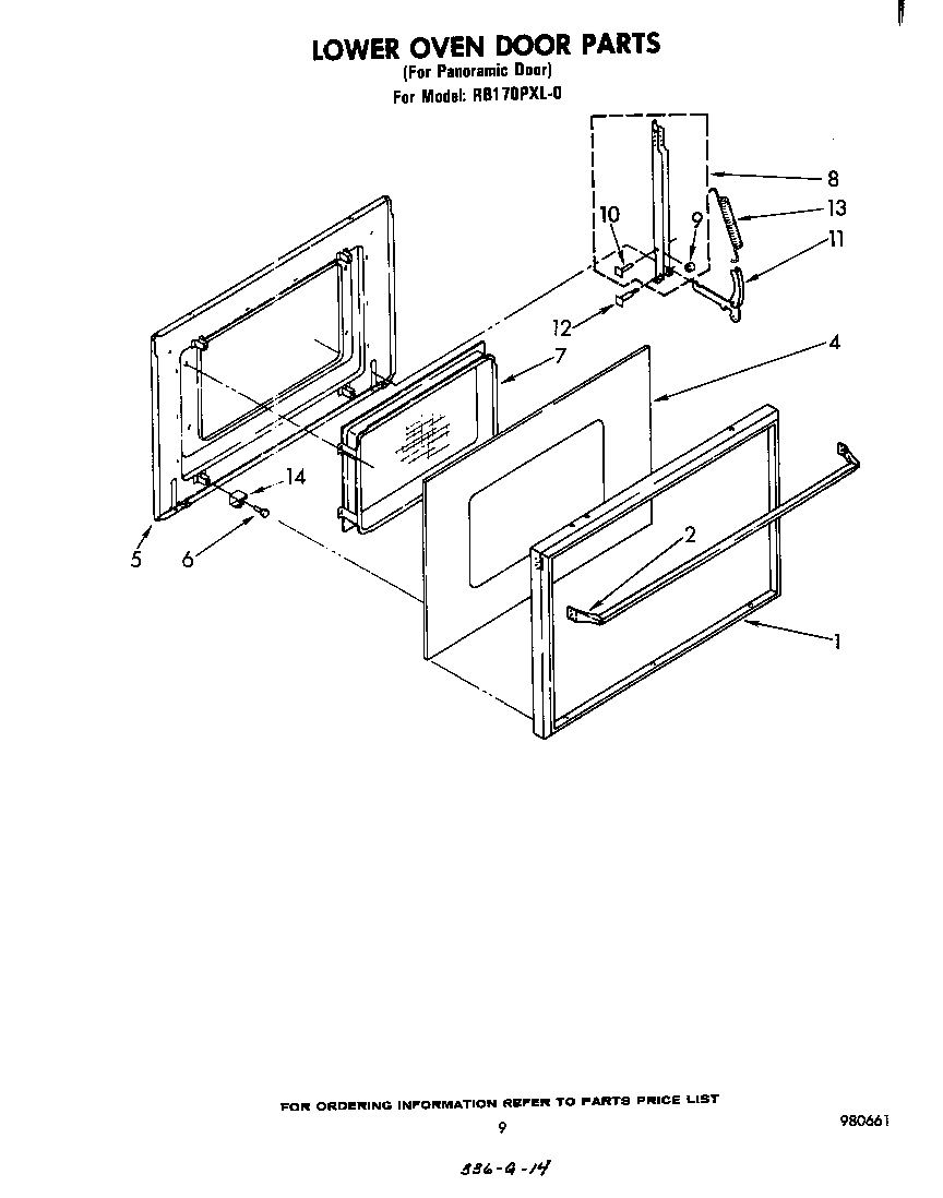 Whirlpool RB170PXL0 lower oven door diagram