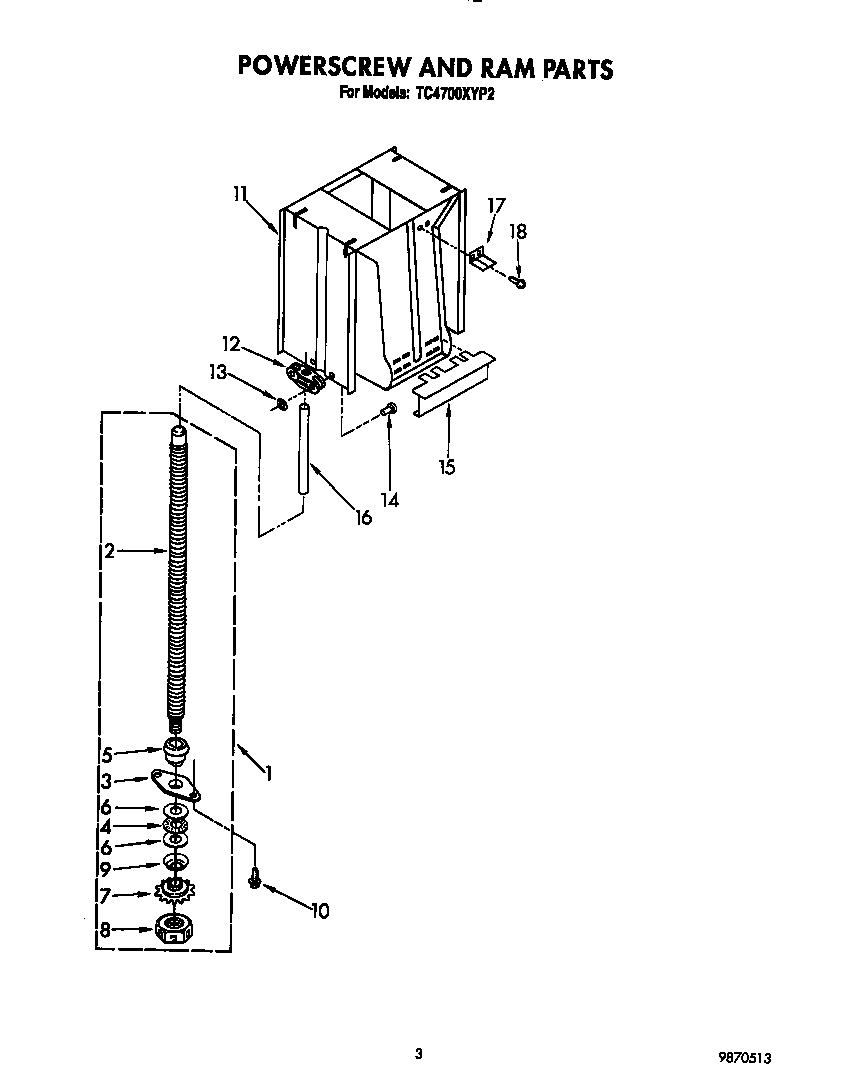 Whirlpool TC4700XYP2 powerscrew and ram diagram