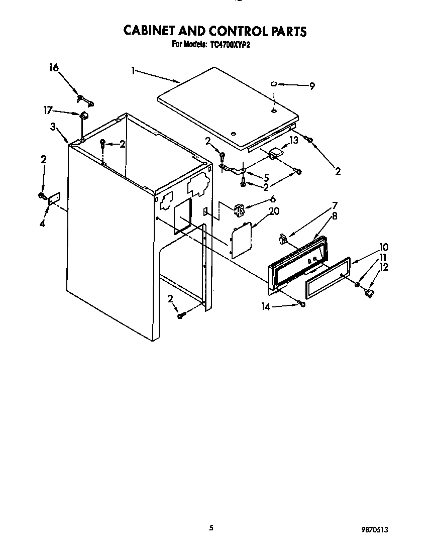 Whirlpool TC4700XYP2 cabinet and control diagram