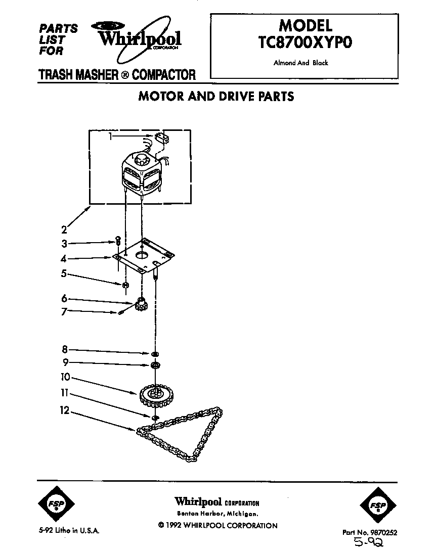 Whirlpool TC8700XYP0 motor and drive diagram