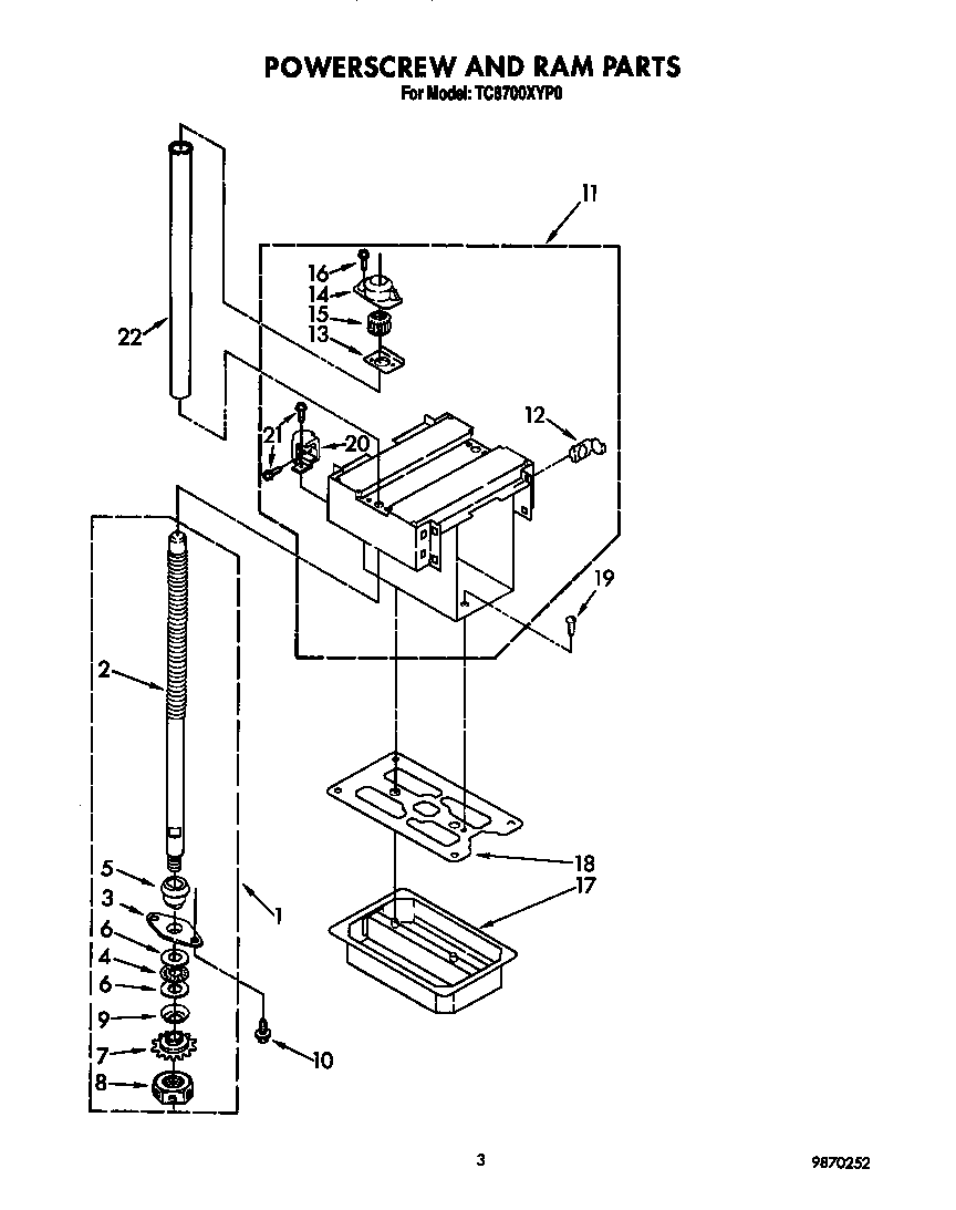 Whirlpool TC8700XYP0 powerscrew and ram diagram