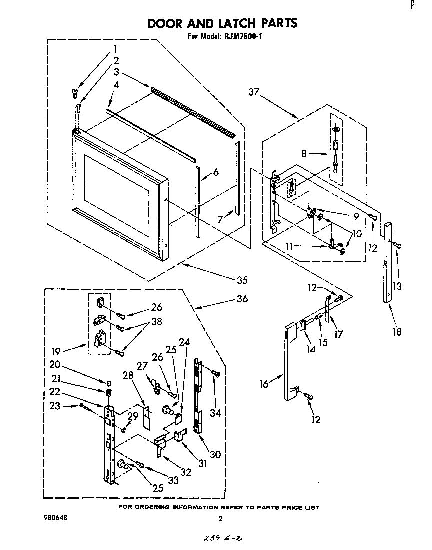 Whirlpool RJM75001 door and latch diagram