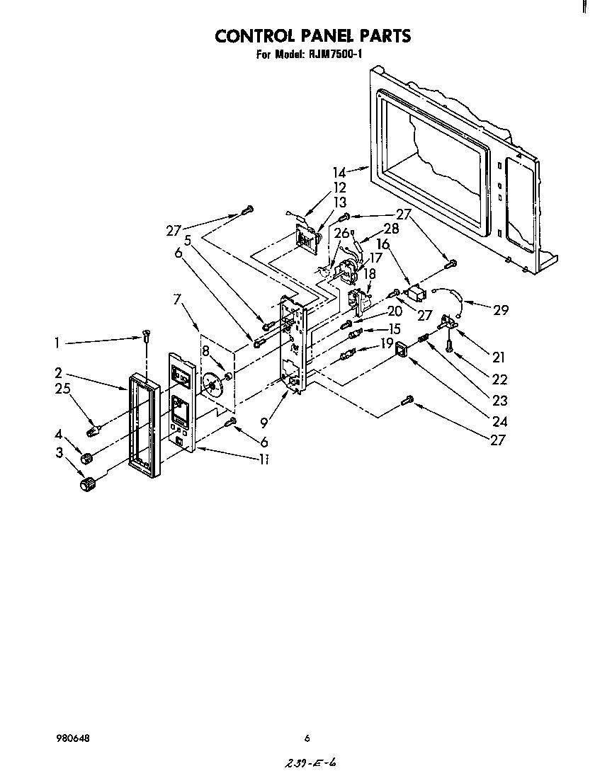 Whirlpool RJM75001 control panel diagram