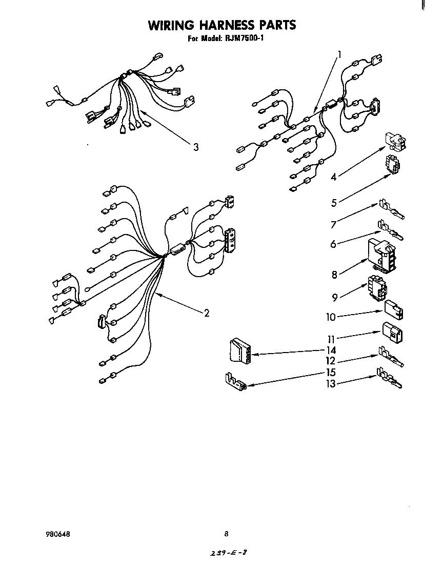 Whirlpool RJM75001 wiring harness diagram