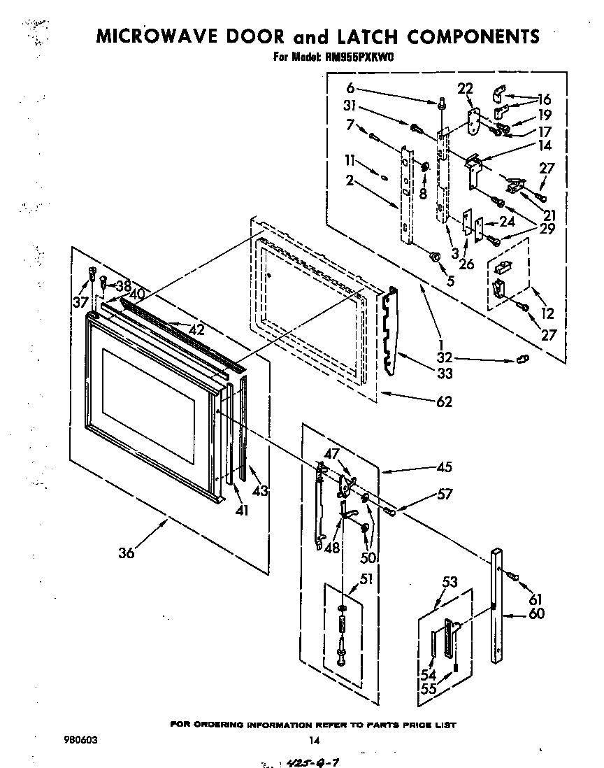 Whirlpool RM955PXKW0 microwave door and latch diagram