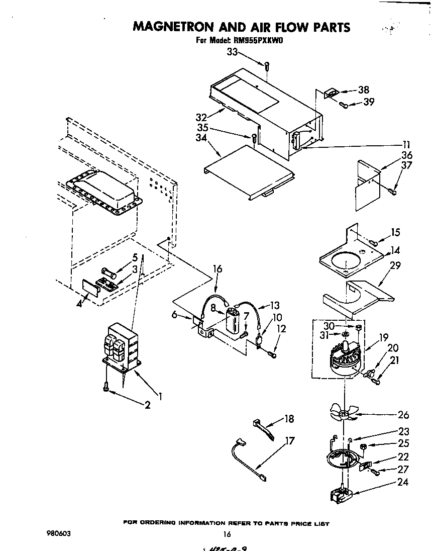 Whirlpool RM955PXKW0 magnetron and air flow diagram
