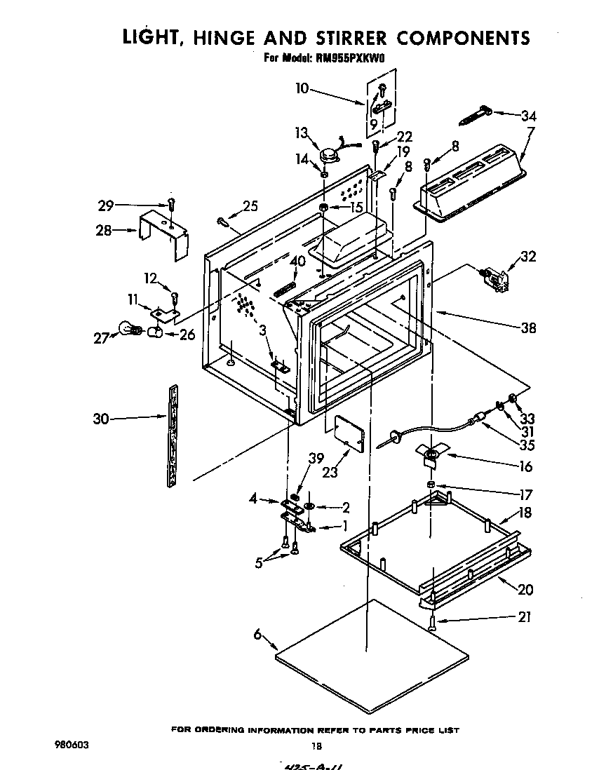 Whirlpool RM955PXKW0 light, hinge and stirrer diagram