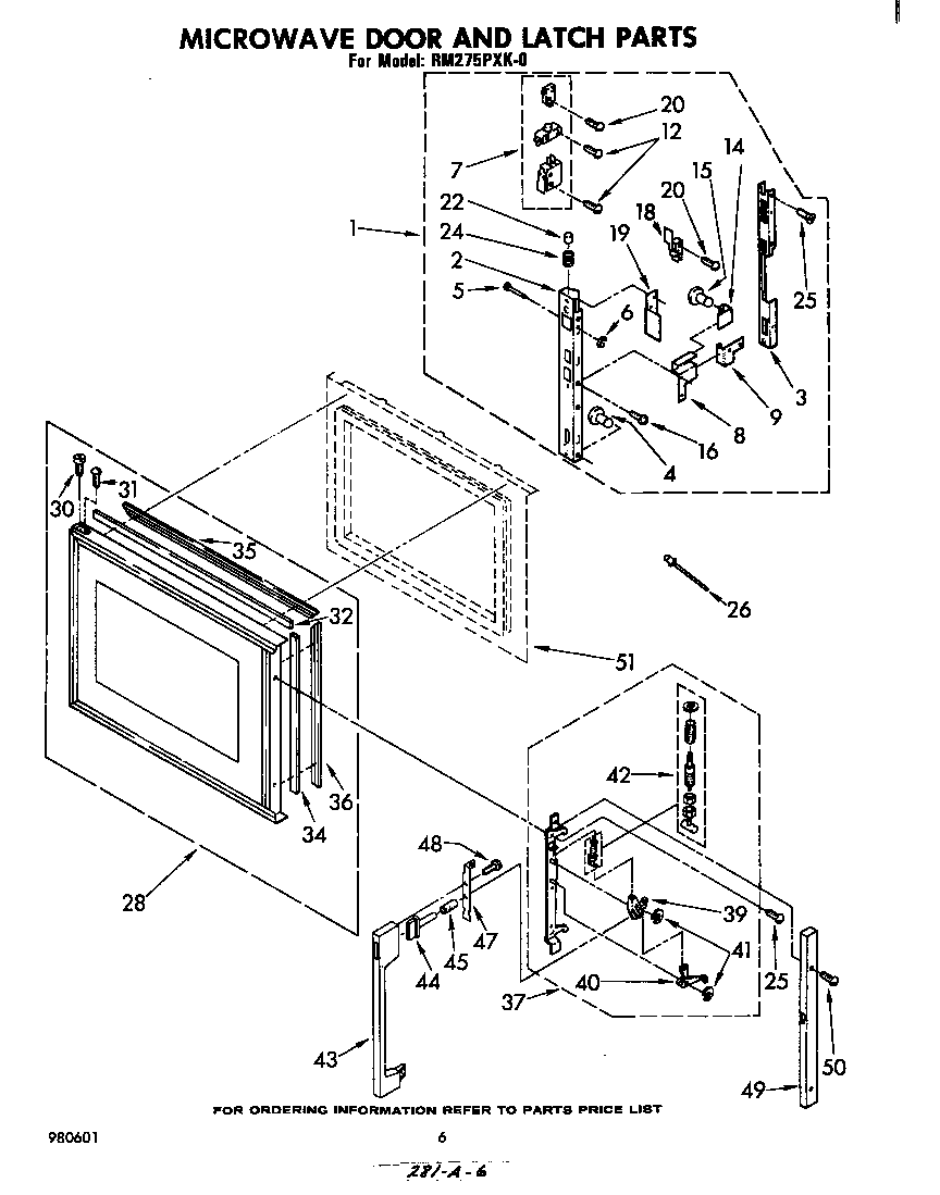 Whirlpool RM275PXK0 microwave door and latch diagram