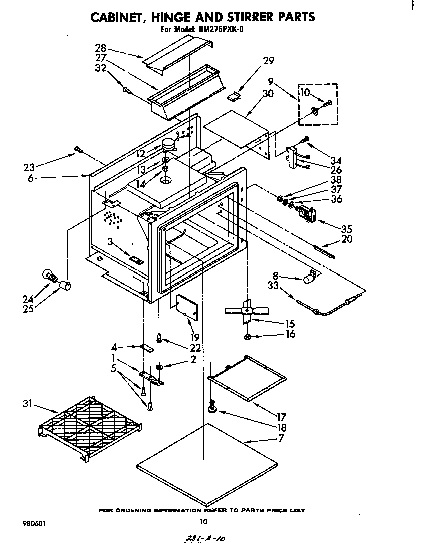 Whirlpool RM275PXK0 cabinet, hinge and stirrer diagram