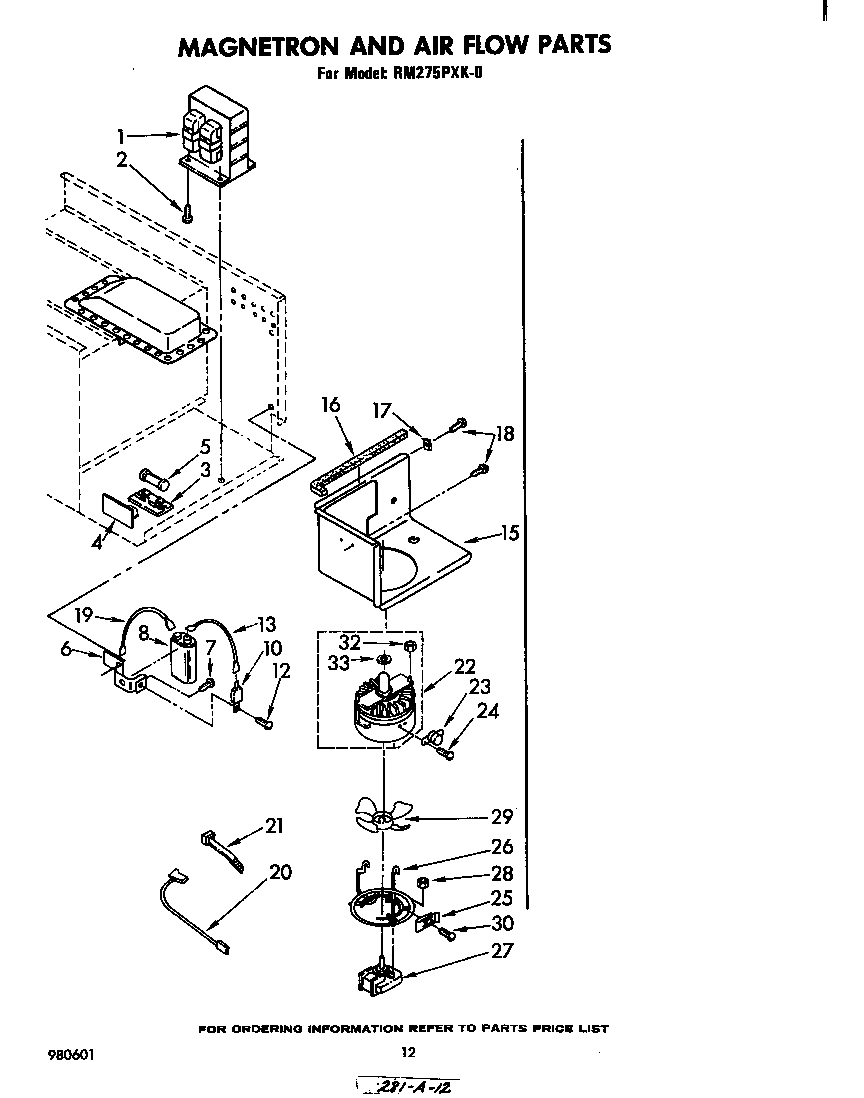 Whirlpool RM275PXK0 magnetron and air flow diagram